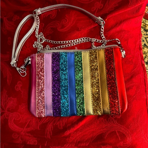Bari Lynn Rainbow Wristl Clutch & Chain Handbag 9”x6” Good Condition - Picture 1 of 5